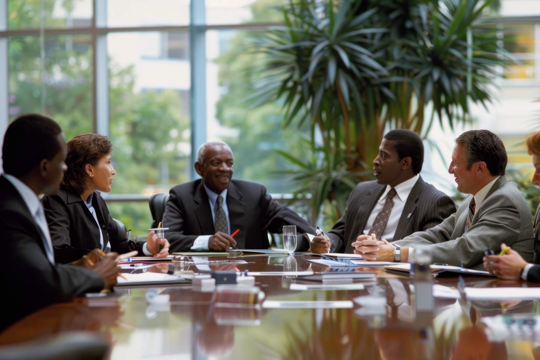 Business leaders meeting in a sustainable workplace